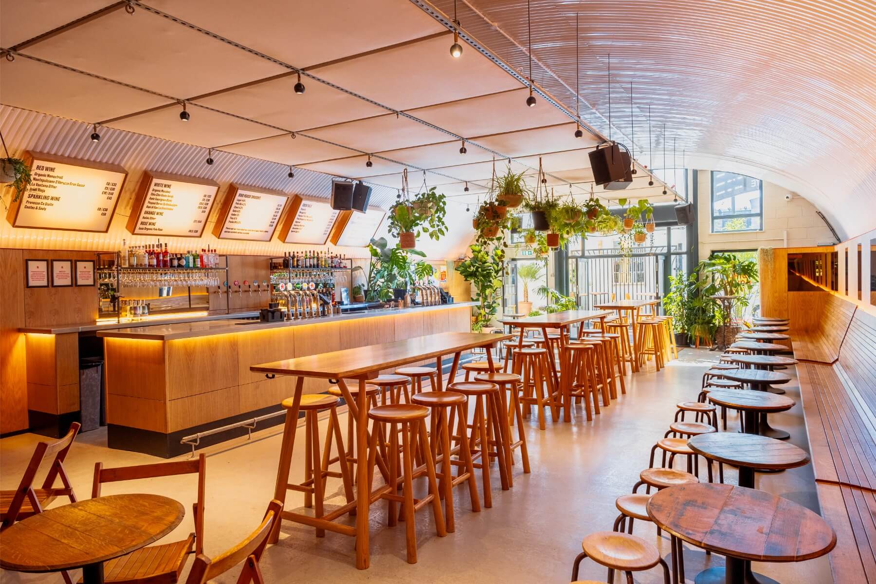 Cozy taproom well lit
