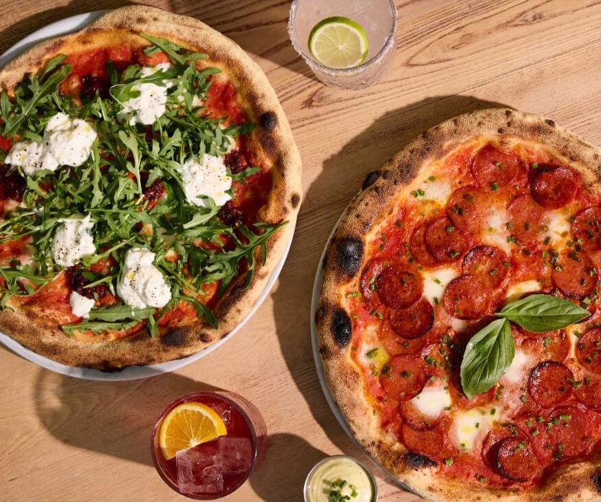 Nduja rocket, peperoni and egg plant pizzas